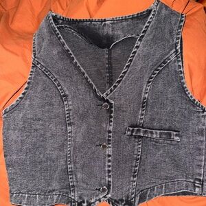 Gray Denim Button-Up Vest